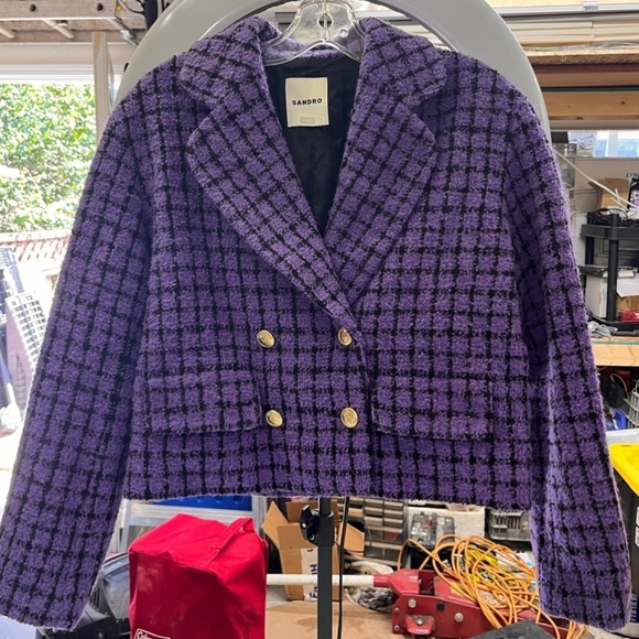Sandro Simona Purple Tweed Double-Breasted Blazer 36/S/4 - Picture 6 of 10